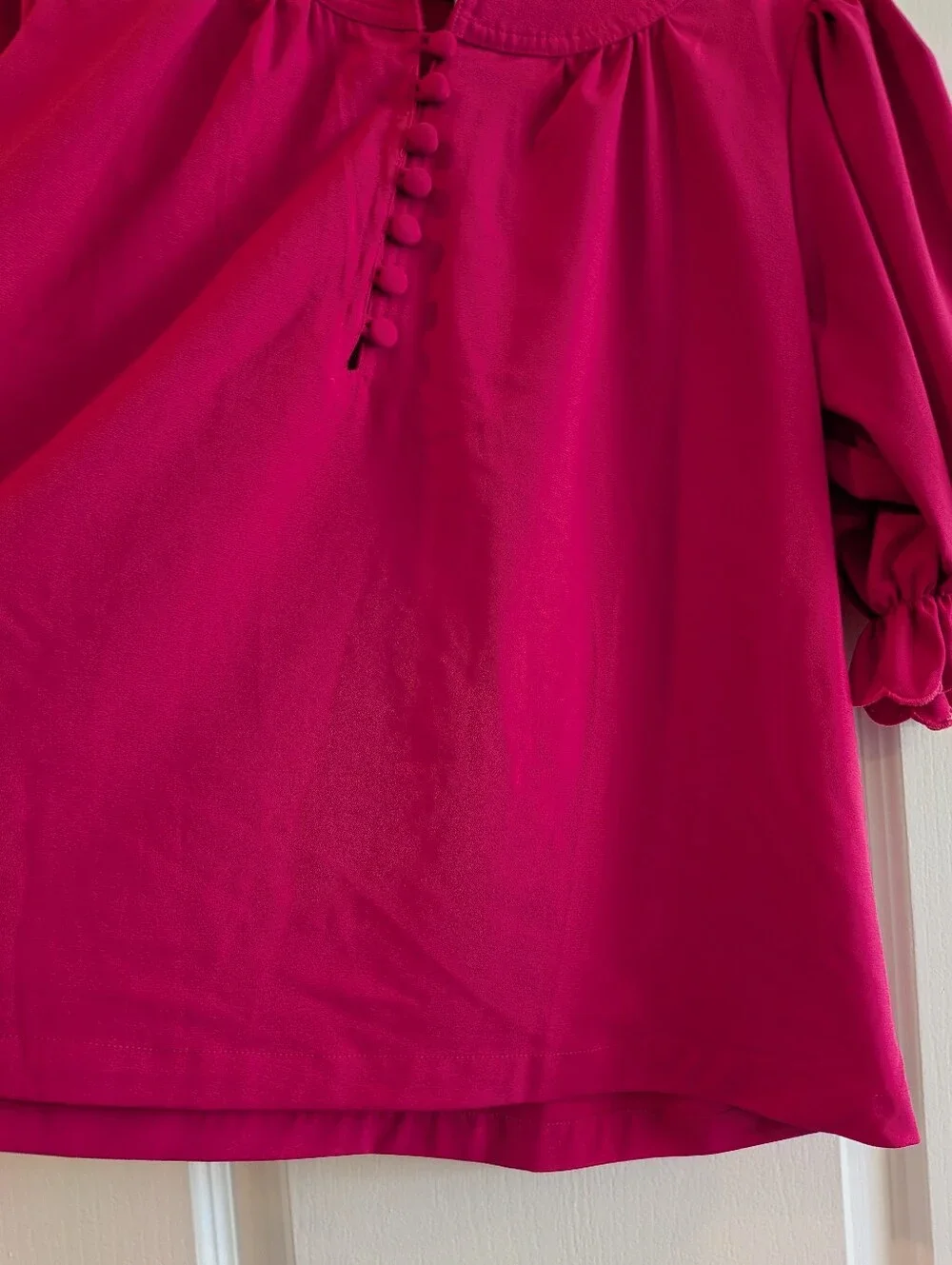 Tuckernuck Pomander Place Selena Blouse Raspberry Ruffle Puff Sleeve Size L NWOT